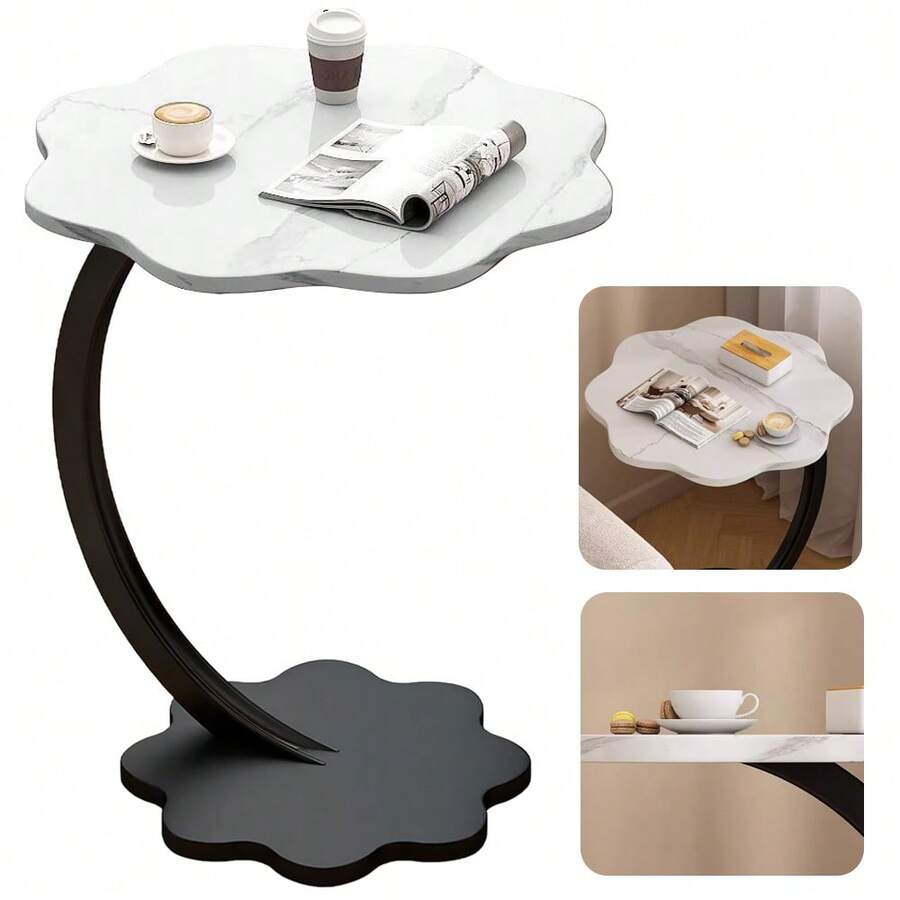 C-Shaped Sofa Side End Table Coffee Laptop Table,Lightweight Mobile Bedside Storage Rack,Living Room Bedroom - White - View 1