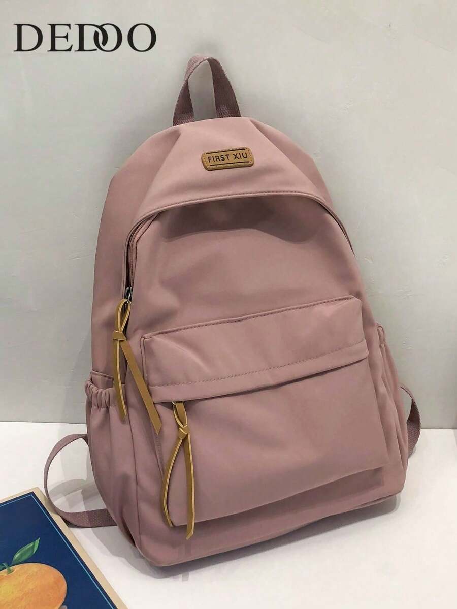 Large,Capacity,Waterproof,Lightweight Letter Patch Decor Functional Backpack For Women,Men,White-Collar Workers,Perfect For College,Work,Business,Commute,Laptop,Compartment,Portable,Outdoors,Travel,Outings And Classic Casual. - Bụi hồng - Xem 1