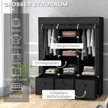 Folding Wardrobe In Non-Woven Fabric, With 3 Drawers, 125 Cm X 43 Cm X 162.5 Cm, Black - Black - View 4