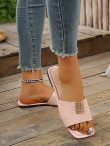 2023新款平底休闲拖鞋，带皮带扣，女士软底沙滩拖鞋 - 淺粉色 - 查看 5