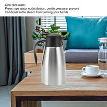 Termo de botón pulsador de acero inoxidable de gran capacidad, adecuado para uso doméstico y estudiantil, termo para café, 2,0 L, revestimiento interior de acero inoxidable natural, acero inoxidable 304. - Negro - Ver 5