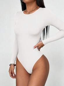 PRETTYGARDEN Women Spring Bodysuits For Long Sleeve Shirts Fitted Basic Ribbed Layering Bodys Tops Fall Fashion Winter Clothes White Vacation Rompers Outfits For Women - 白色 - 查看 4