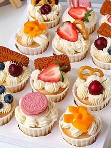 50pcs Heat & Oil Resistant Cupcake Liners, Baking Cups, Oven Ruffled Paper Cups, Ruffled Paper Trays, Cupcake Baking Cups, Cake Cups, Mini Cupcake Baking Liners, Bakery, Christmas, Wedding, Birthday Party Paper Cups - Multicolor - View 8