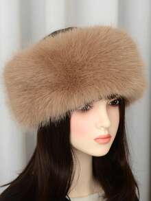 1pc Autumn/Winter Plush Solid Beanie Hat, Thickened Faux Fur Trim Warm Hat With Loop, Wig Cap, For Women - Multicolor - View 4