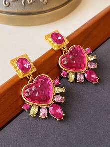 rundraw 2只复古心形锆石镶嵌方形几何夸张时尚金属多色耳环，适合女性佩戴，可用于派对、聚会、宴会、日常穿搭、节日、新年礼物等场合。 - 彩色 - 查看 8