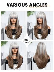 Tóc giả dài xoăn tự nhiên nhiều lớp có mái dành cho nữ, tóc giả tổng hợp cho nữ, tóc giả tổng hợp cho bé gái, dùng hàng ngày, dự tiệc, cosplay, quà tặng cho bạn gái, trang phục dự tiệc hàng ngày. - Ombre - Xem 8