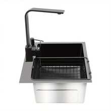 GDAE10 45 * 40 Black Diamond Spüle  + Ein Satz Abfluss + 34 * 23 Schwarzer Abflusskorb + Schwarzer Seifenspender + Schwarzer quadratischer Wasserhahn + 2 * Eckventil für die Küche zu Hause im Restaurant - Schwarz - Übersicht 10