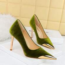 Scarpe con tacco alto da donna, décolleté in pelle scamosciata metallizzata a punta con tacco a spillo - Verde - Visualizzare 3