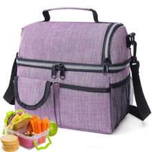DQST Lonchera Térmica con Doble Compartimento para Hombres Mujeres Bolsa de Almuerzo con Correa para El Hombro. Púrpura - Prpura - Ver 1