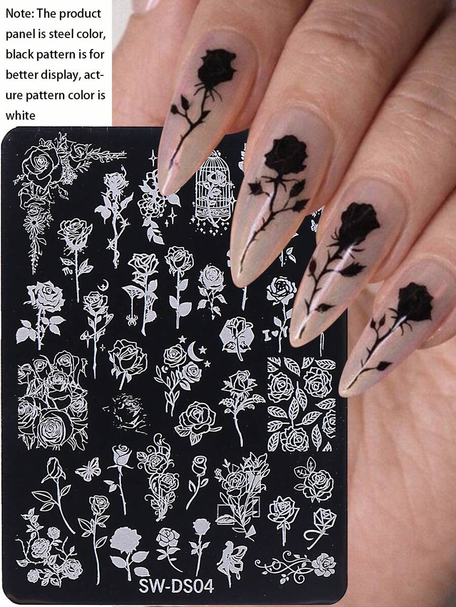 1pc Y2K Style Gold Stamping Nail Art Plate, Nail Art Accessories & Tools, Nail Salon Supplies - Silver - View 1