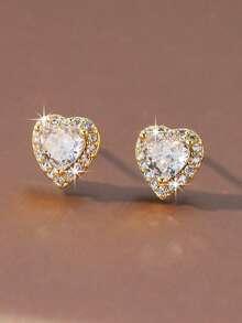 1 Đôi bông tai hình trái tim sáng bóng, kiểu dáng cổ điển, đa năng, trang sức thanh lịch phù hợp để đeo hàng ngày. - Bông tai hình trái tim - Xem 10