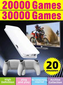 一套家用游戏机，即插即用，内置30000+经典复古游戏，20+款PSP/FC/GBA模拟器游戏（带存档功能），高清投影卡带摇杆，街机摇杆，支持无线双手柄，掌上游戏，多人互动，是节日/生日送给丈夫/男友的理想礼物 - 白色 - 查看 2