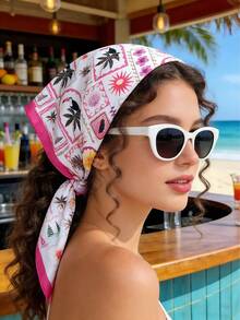 1件新款时尚70厘米女士缎面多功能配饰，贝壳沙滩印花，适合日常佩戴，四季皆宜，丝巾/手帕 - A - 查看 3