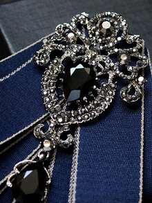 1 Set Of High-End Fashion Bow Tie, Brooch, Bowknot Pin And Lapel Flower.With Elastic Band Easy Wear And Removal.Suitable Parties, Nightclubs And Weddings To Pair With Suits. - 彩色 - 查看 4