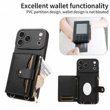 eaacaa Ốp điện thoại Pearl 1pc mờ có dây đeo, gương, khe đựng thẻ, ví có khóa kéo, dây xích ngọc trai giả, chống sốc, tương thích với Apple 17 Pro Max/17/Air/17 Pro/17e/16/15/14/13/12/11 Pro Max/Plus Mini, Galaxy A56/A54/A53/A52/A51/A50/A36/A34/A33/A32/A26/A23/A22/A21S/A16/A14/A13/A12/A06 - màu đen - Xem 5