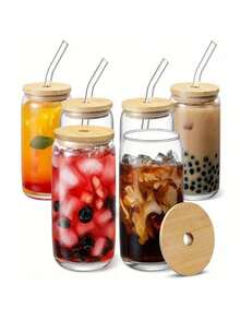 6pcs 200ML Compact Cute Stylish Heat-Resistant Transparent Glass Cups, Suitable For Espresso, Juice, Tea And Various Occasions - Clear - View 9