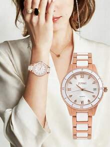 1 chiếc đồng hồ nữ đính đá toàn bộ, mặt số La Mã, dây thép tối giản, máy quartz, thích hợp để đeo hàng ngày, làm quà sinh nhật, quà kỷ niệm, quà khuyến mãi cuối năm, ngày độc thân, quà Halloween. Không kèm hộp quà. - Hoa hồng vàng - Xem 5