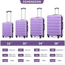 4 Piece Luggage Set 16/20/24/28 Inch Hardside Lightweight Suitcase With Spinner Wheels (Purple) - 紫色 - 查看 10