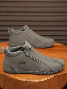 男士休闲运动鞋、户外皮鞋、时尚拉链低帮踝靴、防水皮靴、休闲乐福鞋、防水防滑运动鞋、时尚厚底增高鞋、复古做旧彩色拉链皮鞋 - 灰色 - 查看 7