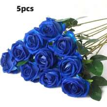 50/5/10/20/30/1 szt. Sztuczna ciemnoniebieska róża, sztuczna róża, nadaje się do samodzielnego wykonania bukietu ślubnego, dekoracji stołu, na wieczór panieński, walentynkowy, baby shower - Niebieski i biały - Zobacz 9