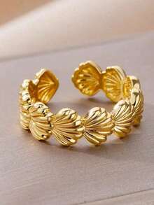 1 Pc Shell Open Rings For Women Men Aesthetic Gold Color Stainless Steel Rings Wedding Summer Jewelry Accessories Gift - vàng - Xem 2