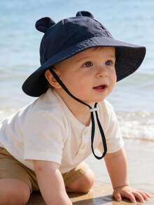 1 chiếc mũ tai thú dễ thương cho bé sơ sinh và trẻ nhỏ, vành rộng, chống nắng, có dây đeo cằm điều chỉnh được, thoáng khí, mềm mại, thích hợp cho bé đi biển mùa xuân và hoạt động ngoài trời hàng ngày. - 1PC - Xem 12