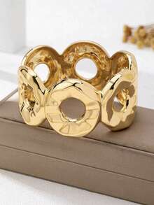 2pcs/1pc Minimalist Geometric Smooth Curved S-Shaped Wave Line Metal Bangle Set, Suitable For Women, Thick Heavy-Duty Smooth Metal And Zinc Alloy Material Bracelet Set - Yellow Gold - View 6