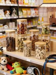 Frasco de almacenamiento hermético de vidrio borosilicato de alta calidad, adecuado para granos, cereales, frutas secas, cáscaras de cítricos secos y hojas de té. Forma de cilindro recto, emparejado con tapa de bambú, diseño transparente minimalista, adecuado para el almacenamiento doméstico. - transparente - Ver 10