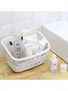1个带挂钩的塑料家用收纳篮，适用于厨房、浴室和化妆品收纳。它可以用来存放衣物、玩具、家居用品和洗漱用品，是您居家生活的好帮手。 - 彩色 - 查看 4