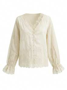 ii Áo kiểu nữ tay dài cổ chữ V khoét ren thanh lịch mới, thích hợp cho mùa xuân. - Màu be - Xem 7