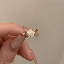 1pc Thorny Camellia Flowers Open Ring For Women, Sweetheart Style, Original Design, Rose Shaped, Adjustable Bff Matching Rings For Sisters Valentines,Mom,Mother,Mother's Day,Gift - 金黃色 - 查看 5