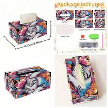 1件套DIY钻石画纸巾盒套装，蝴蝶、小狗、小猫、花卉图案，水晶钻石艺术木质收纳盒，适合家居、办公室、餐厅装饰，是生日、婚礼、母亲节、圣诞节、情人节、新年派对的绝佳礼物 - 彩色 - 查看 4