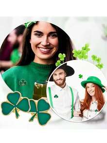 30pcs St. Patrick's Day Clover Badge Card Gift Set, Irish Holiday Good Luck Gifts, Includes 10 Clover Badges, 10 Greeting Cards And 10 Organza Bags. These Lucky Clover Pins Are Made Of Metal With Baked Enamel Finish, Perfect As Small Gifts For St. Patrick's Day Parties, Themed Parties, Birthday Parties And Team Appreciation Events. - Multicolor - View 9