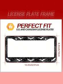 1pc Black & White Aluminum Alloy Car License Plate Frame, Fashionable & Aesthetic 3D License Plate Holder - A - View 3
