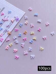 100pcs Candy Color Mini Bow Tie Nail Art Decorations, DIY Bow Ties, Ribbon Nail Art Accessories, Mixed Bow Tie Styles, Nail Art Decor, Nail Art Supplies, Suitable For Holiday And Date Nail Salon Decoration - Multicolor - View 10