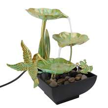 Fuente USB con forma de hoja de loto y pájaros, fuente decorativa de hierro, fuente decorativa de agua, decoración de agua de mesa para salón y vestíbulo. - Verde - Ver 3
