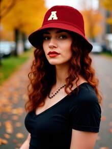 1pc Women Personalized A-Z Letter Bucket Hat, Casual Versatile Breathable Sunscreen Cap, Brim Face-Flattering,Packable Design For Beach Travel Hiking All Seasons