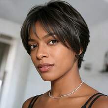 Glueless Short Pixie Cut Remy Human Hair Wig With Nature Color, Comfortable Rose Cap For Daily Wear, Parties, Suitable For All Light Beige Tones, 150% Density Real Natural Vibe Versatile Style For Every Day Parties Comfort Fit - Natural Black - View 3