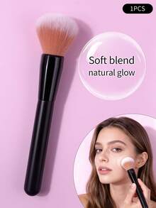 1支面部化妆刷，腮红刷，高光刷，自然妆效修容定妆粉刷，柔软刷毛，易于清洁，多功能化妆工具，赠品 - 黑色 - 查看 2
