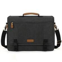 NEWHEY 17-17.3 Inch Men's Canvas Laptop Bag Messenger Bag Briefcase Large Capacity Computer Shoulder Bag With Padded Compartment, Black/Grey - Multicolor - View 12