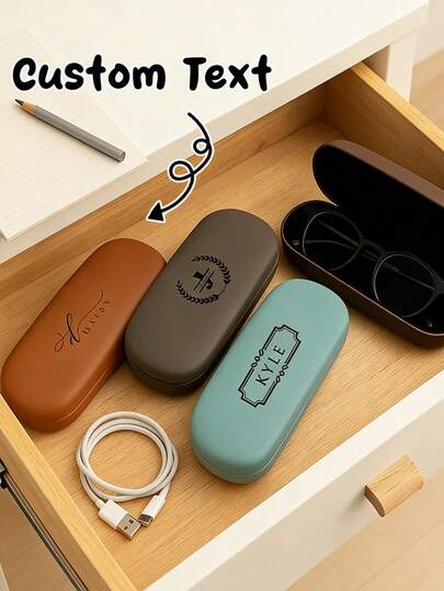 1 pieza Estuche personalizado de gafas de cuero PU, Estuche de gafas de moda personalizado, Estuche rígido para gafas, Estuche de gafas personalizable, Estuche rígido para gafas de hombre, Estuche de gafas lindo, Estuche de gafas de mujer, Adecuado para ella/él, Útiles escolares, Vuelta al cole, Regalo para maestros, Estudiante universitario, Compañero de trabajo, Dormitorio, Maestro, Niños y niñas, Adolescentes, Escuela intermedia, Accesorios de vestir, Novio, Novia, Familia, Amigos
