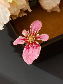 1枚时尚复古百搭度假海滩风手工渐变扎染粉色不对称花朵戒指，适合女性佩戴，可用于度假/旅行/约会/日常佩戴（不含礼盒） - 粉色 - 查看 2