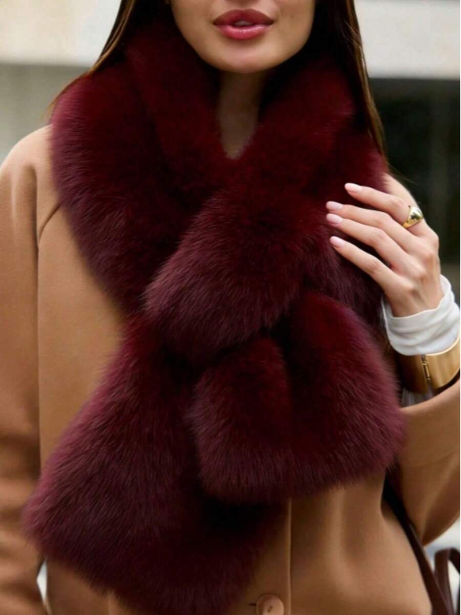 Cachecol/Xale Feminino (1 Peça), Elegante, Versátil E Quente, Ideal Para Uso Diário No Outono/Inverno. - Borgonha - Ver 1