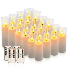 24 Acrylic Transparent Flameless LED Candle Lights, 3 Sizes, 10 Key Remote Control And 24-Hour Timer, Battery Powered, Adjustable Brightness, Perfect For Making Wishes, Wedding Tables, Room Decoration, Halloween, Easter, Father's Day - 白色 - 查看 4