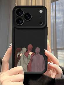 Hijabi Sisters Minimalist Back View Art Pattern Phone Case, Pattern Phone Case, Creative Personalized High-End Middle Eastern Red Pattern Slogan Design, Black Frosted Texture Full Coverage Protective Dustproof Waterproof Soft Case, Compatible With IPhone 17/16/15/14/13/12/11/Pro/ProMax/X/XR/XS/XSMAX/7/8/PLUS And Galaxy Models, Ideal Gift For Friends, Family, Couples On Birthdays And Festivals - Black - View 3