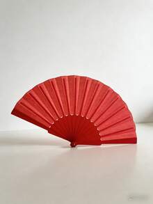 1pc Plain Plastic Folding Hand Fan, Suitable For Parties, Banquets, Weddings As Accessory - Red - View 2