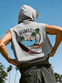 Men's Printed Casual Sleeveless Hoodie Vest | Exquisite Design | Essential For Summer | Fashionable Matching, Showcasing Your Style - Light Grey - View 2