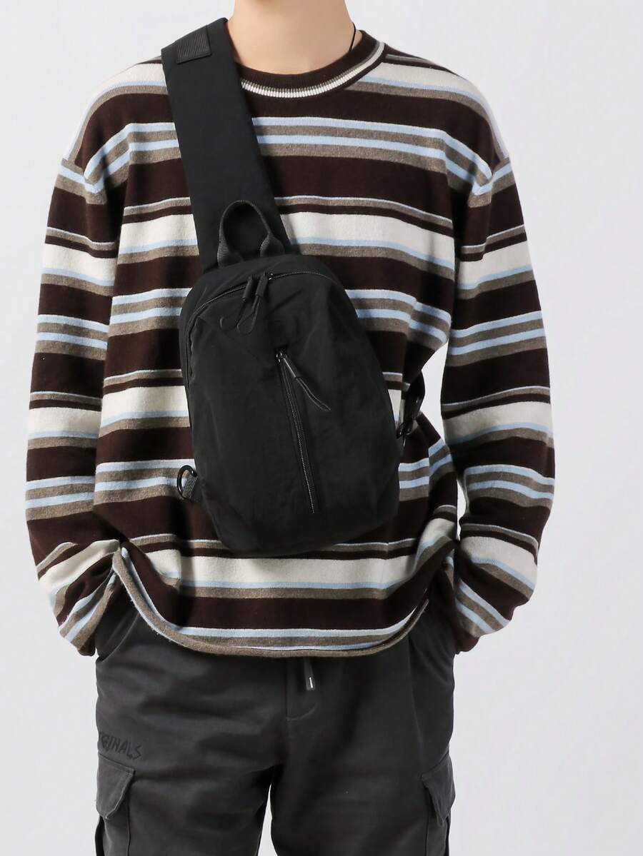 Premium Fashion Men's Sling Bag, Casual Printed Shoulder Bag, Small Coin Purse, Travel Holiday Gift, Men's Vacation Gift, Winter Outdoor Student Cycling Bag, Camping Shoulder Bag, Summer Back To School Shoulder Bag, Spring Study Supplies Wallet, College Backpack Valentine'S Day , Vintage , Valentines Gifts - Black - View 1