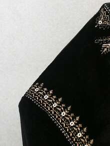 Chaqueta de terciopelo bordada vintage, negro para primavera/otoño - Negro - Ver 4
