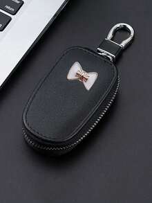 1个通用拉链钥匙包，PU皮革汽车钥匙扣，带蝴蝶结，便携小巧，适用于汽车、家庭和办公室，情人节、毕业典礼、教师节礼物，男女通用设计，高品质工艺，旅行配件，汽车用品 - 彩色 - 查看 2
